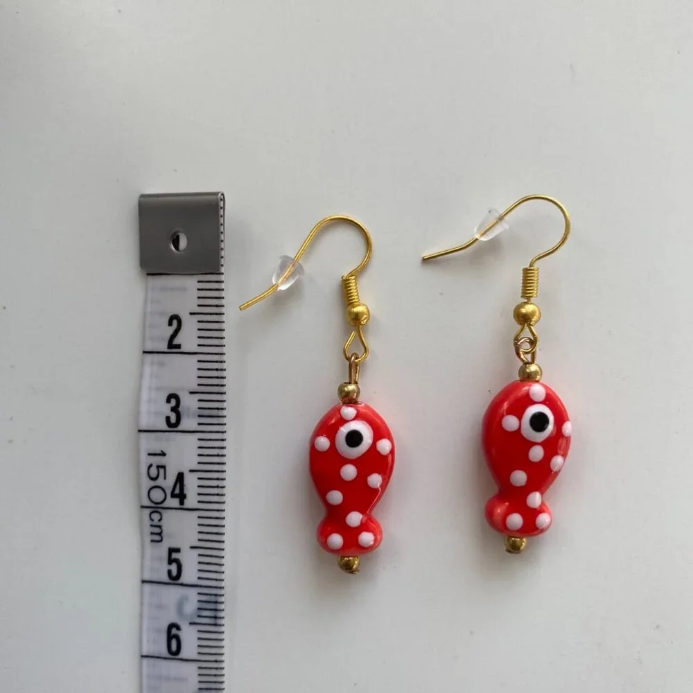 Handmade Earrings Ceramic Fish Sardines GOLD PLATED STAINLESS STEEL‎ Whimsy Fun